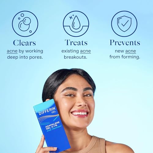 Differin Acne Treatment Gel, 30 Day Supply, Retinoid Treatment for Face with 0.1% Adapalene, Gentle Skin Care for Acne Prone Sensitive Skin, 15g Tube (Packaging May Vary)