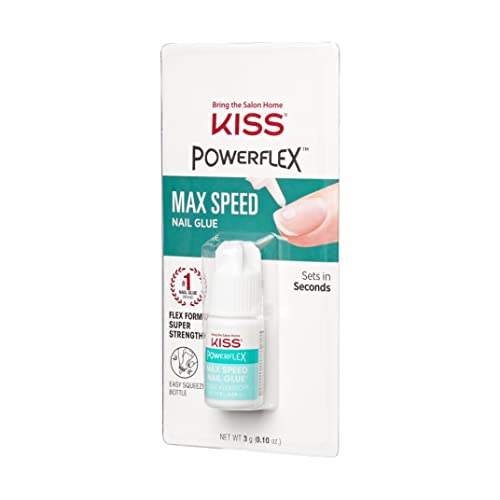 KISS PowerFlex Maximum Speed Nail Glue for Press On Nails, Super Strength Flex Formula Nail Adhesive, Includes One Bottle 3g (0.10 oz.) with Twist-Off Cap & Nozzle Tip Squeeze Applicator