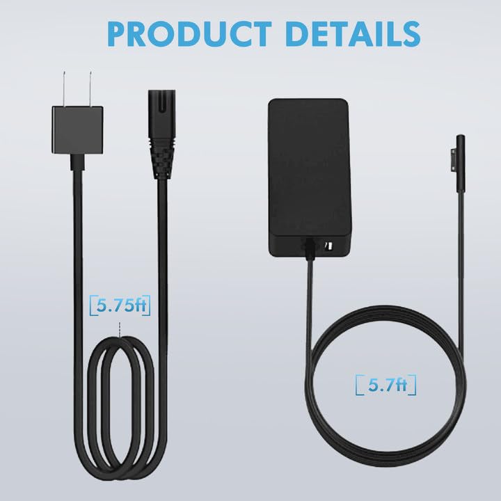 WENYAA 65W Surface Pro Laptop Charger Compatible with Microsoft Surface Pro 9 8 7 6 5 4 3 X Power Adapter,Surface Laptop 1 2 3,Compatible with Both Microsoft Surface Book Laptop/Tablet