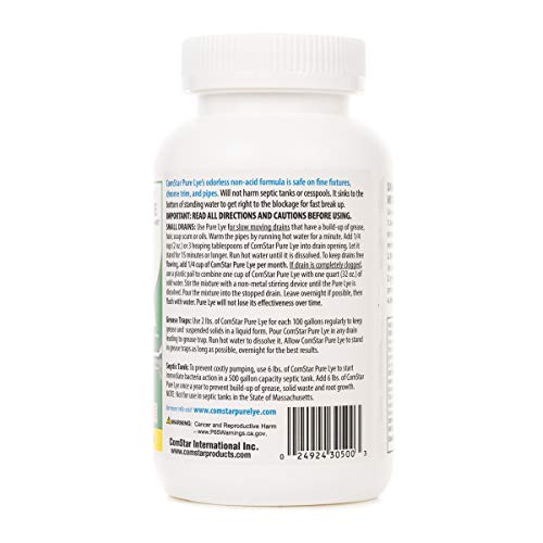 ComStar Pure Lye | 99% Pure Sodium Hydroxide Beads | Eco-Friendly, Industrial Strength, Biodegradable Drain Opener | Safe on Fixtures | Static-Free, Unique Beads for Soap Making | 1 lb. (30-500)