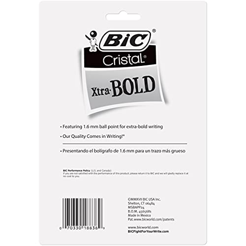BIC Cristal Xtra Bold Ballpoint Pens, Bold Point (1.6mm) For Vivid And Dramatic Lines, Assorted Colors, 24-Count Pack, Perfect Ink Pens