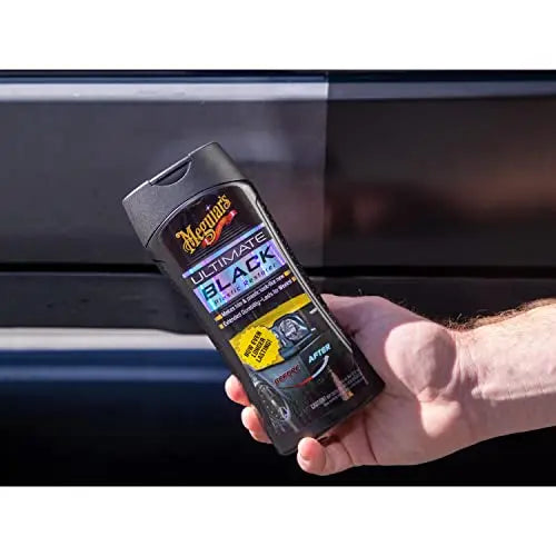 Meguiar's Ultimate Black Plastic Restorer, Durable Car Restorer That Gives New Life to Exterior Black Plastic, Vinyl, and Rubber Trim, 12 Oz Bottle