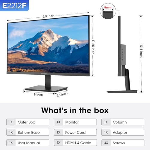 KOORUI 22 Inch Computer Monitor Full HD 1080P 100Hz PC Gaming Screen VA Panel Ultra-Slim Display 3000:1 Contrast Ratio with Adpitive Sync (HDMI/VGA/VESA Compatible 100x100mm/Audio Out), Tilt, Black