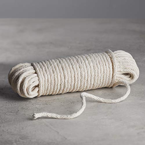 Amazon Basics Natural Cotton Braided Rope, All-Purpose, Clothesline, DIY Crafts, Versatile, Indoor & Outdoor Use, 3/16 Inch x 50 Foot (4.5mm x 15m), Off White
