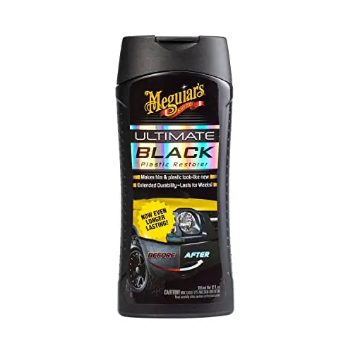 Meguiar's Ultimate Black Plastic Restorer, Durable Car Restorer That Gives New Life to Exterior Black Plastic, Vinyl, and Rubber Trim, 12 Oz Bottle