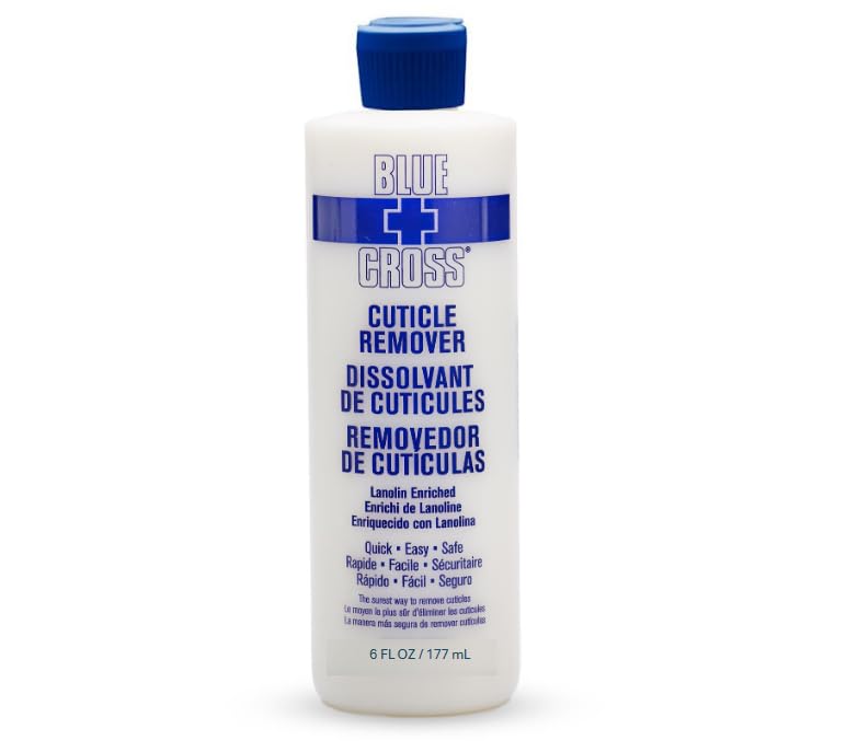 Blue Cross Cuticle Remover Liquid, Cuticle Softener for Nails, Professional Nail Care with Lanolin for Brittle Hang Nails, Hydrating, Moisturizing, Dry Cuticles, Made in USA, 6oz