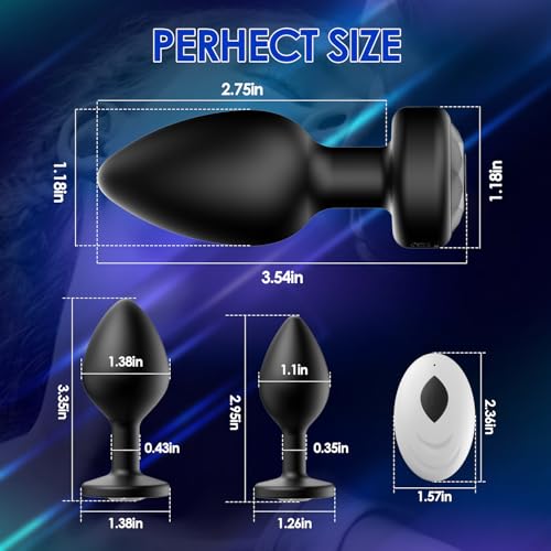 Anal Plug Sex Toys Vibrator – Silicone Butt Plugs Training Kit with Remote Control, 10 Vibration Modes, Prostate Massager for Adults – Black