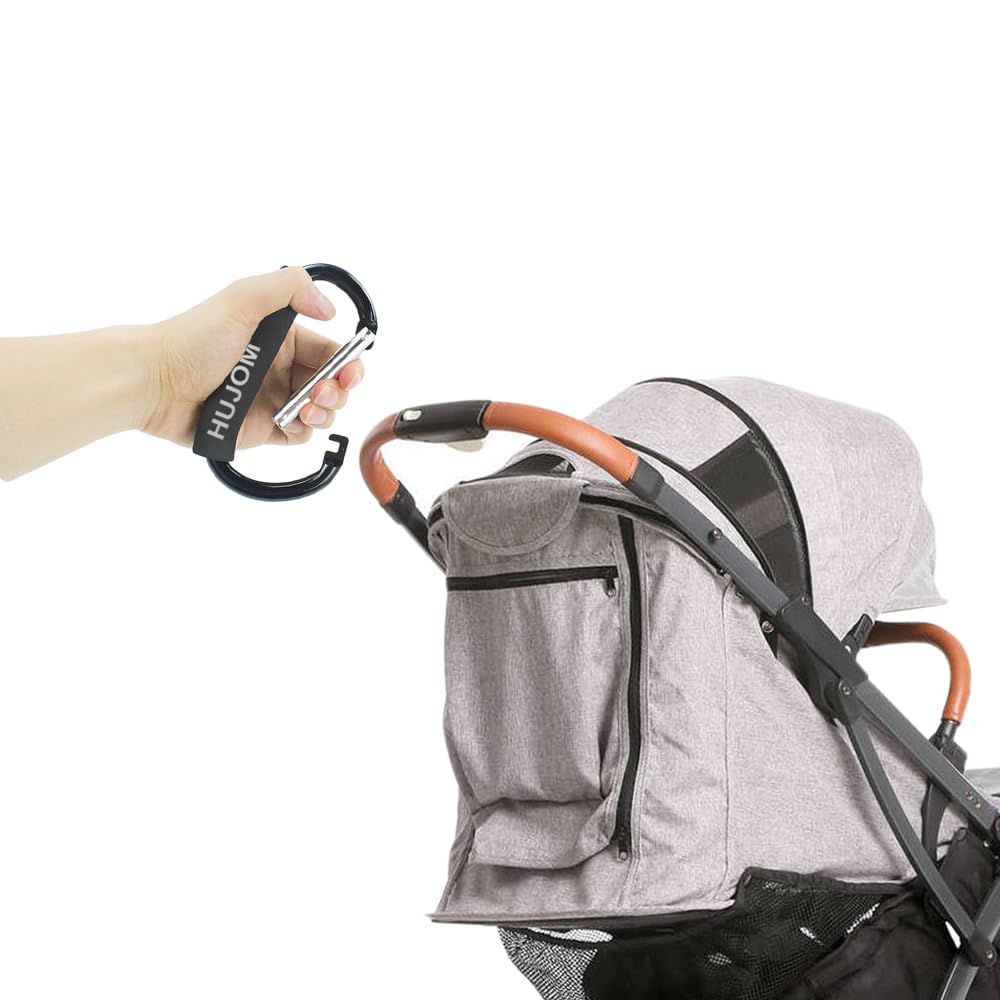 Stroller Hooks 2 Pcs Large Carabiner Clips for Hanging Diaper Bags, Purse Grocery, and Shopping Bags. Heavy Duty Universal Climbing Clips Best Mommy Accessories for Outdoor, Camping and Hiking.