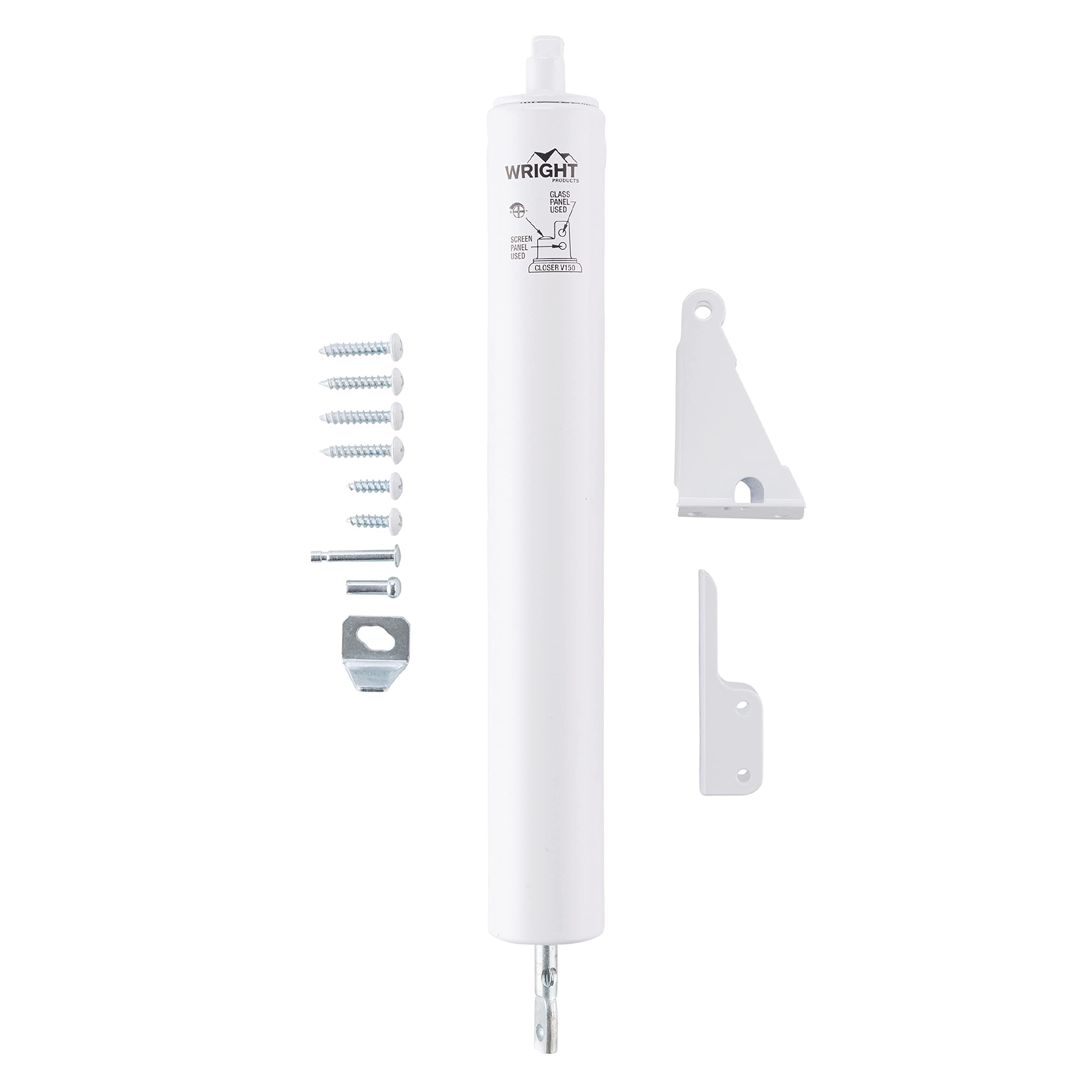 Wright Products Heavy-Duty Pneumatic Storm Door Closer - Durable, Adjustable, Quiet-Closing with Hold-Open Feature (Transitional, White)