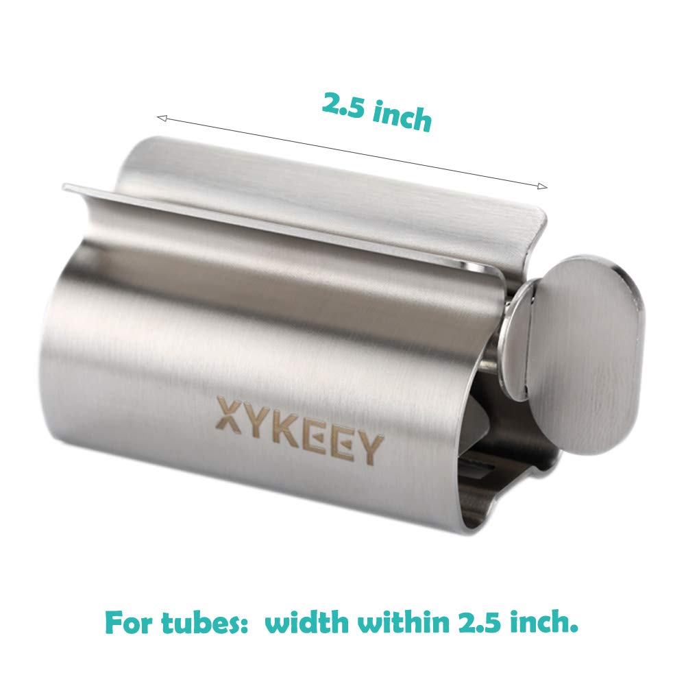 XYKEEY Set of 2 Toothpaste Squeezer Rollers, Metal Toothpaste Tube Wringer Seat Holder Stand (Stainless Steel)