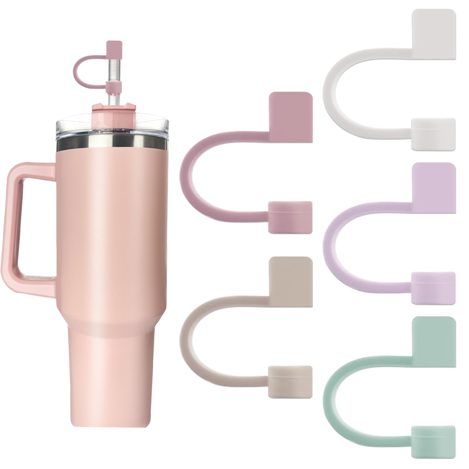 Velaco 5Pcs 0.4in/10mm Diameter Silicone Straw Covers Cap Compatible with Stanley 20 30&40 Oz Cup, Straw Toppers for Stanley 40 Oz Tumbler with Handle, Dust-Proof Straw Caps for Water Bottle