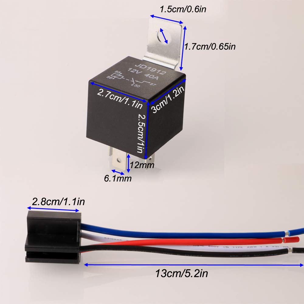 Gebildet 2pcs JD1912 Car Relay Harness 12V 40A 4 Pin SPST 12AWG Harness Sockets with Built-in Diode for Automotive Truck Van Motorcycle Boat