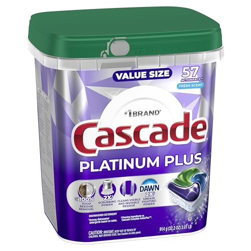 Cascade Platinum Plus Dishwasher Pods, Dishwasher Detergent, Dish Detergent Soap, Fresh, 57 Count