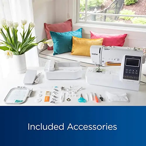 Brother SE700 Sewing and Embroidery Machine, Wireless LAN Connected, 135 Built-in Designs, 103 Built-in Stitches, Computerized, 4" x 4" Hoop Area, 3.7" Touchscreen Display, 8 Included Feet, White