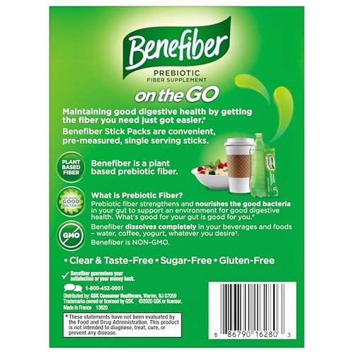 Benefiber On the Go Prebiotic Fiber Supplement Powder for Digestive Health, Daily Fiber, Unflavored - 28 Sticks (3.92 Ounces)