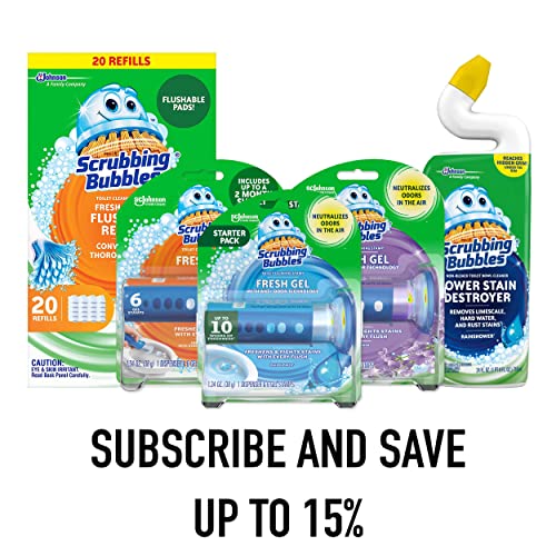 Scrubbing Bubbles Fresh Gel Toilet Bowl Cleaning Stamps, Helps Keep Toilet Clean and Helps Prevent Limescale & Rings, Lavender Scent, 1 Dispenser with 6 Fresh Gel Stamps