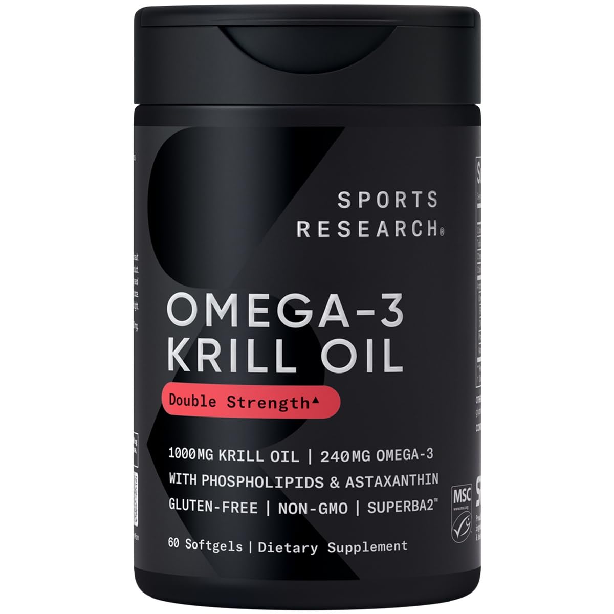 Sports Research Omega-3 Krillöl 1000mg – Antarktisches Fischölpräparat mit doppelter Stärke, mit Astaxanthin, Phospholipiden & Cholin – MSC-zertifiziert nachhaltig. Gentechnikfrei. Glutenfrei – 60 Softgels
