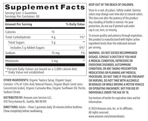 Amazon Basics Melatonin, Sleep Support Gummies, Strawberry Flavor, 5mg, 120 Count (Previously Solimo)