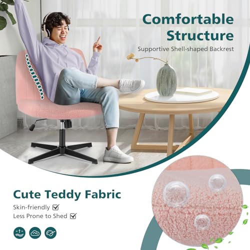 OLIXIS Criss Cross Chairs Legged Armless No Wheels Wide Seat Height Adjustable Swivel Rolling Padded Furry Cute Home Office Desk Seating for Bedroom, Student, Study Room