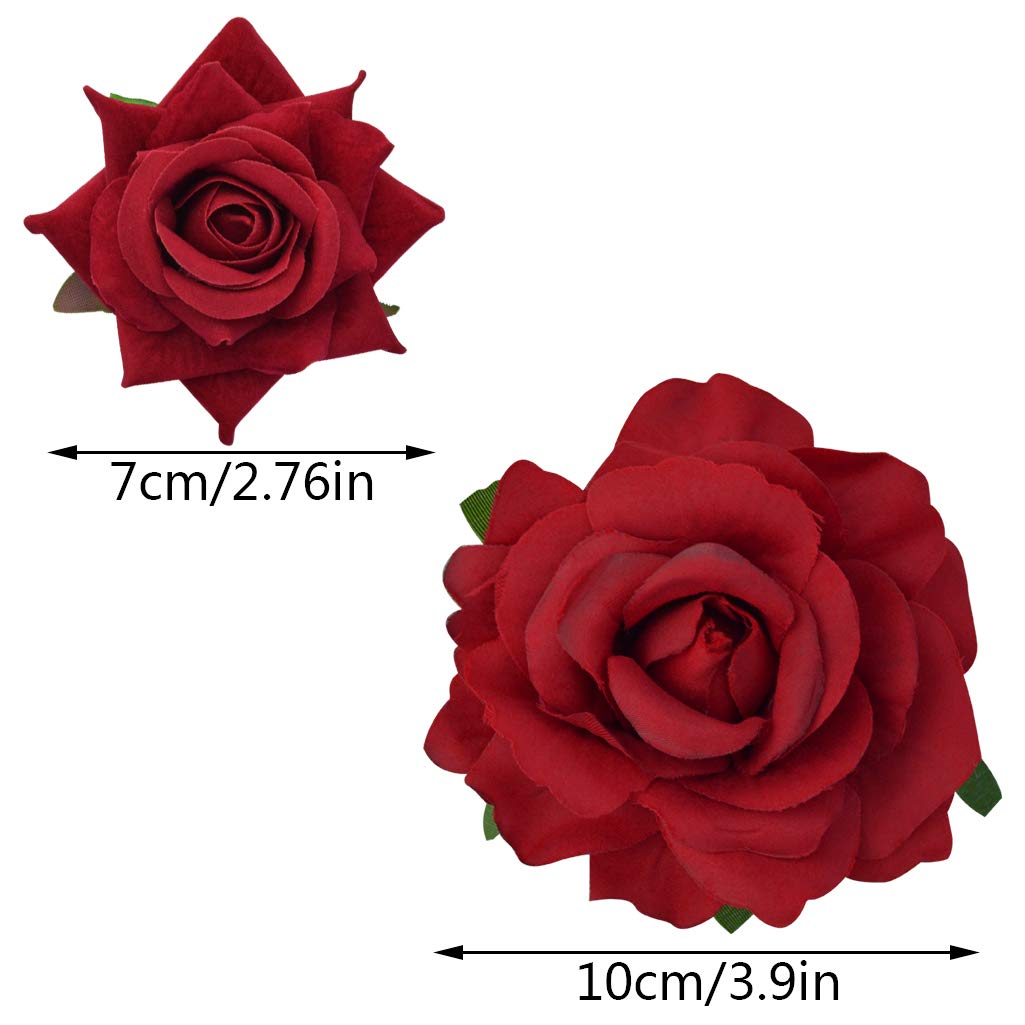 Topbuti Rose Hair Clip Flower Hairpin Brooch Floral Clips, 4 Pcs Fabric Rose Flowers Hair Clips Mexican Hair Flowers Pin up Headpieces for Woman Girl Wedding Party Mother's Day