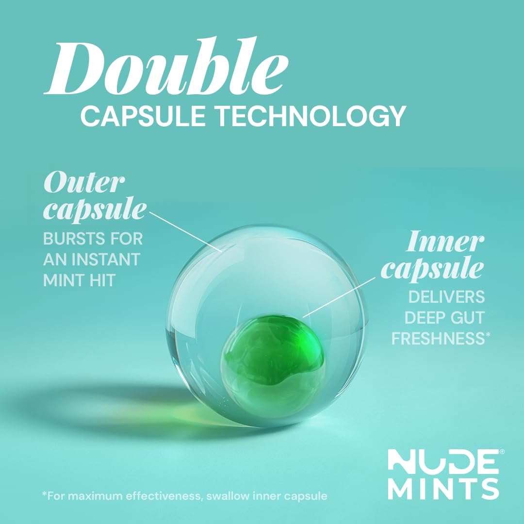 NUDE MINTS | Dual Action Liquid Capsules | Mouth Watering Mint - Lasts 3X Longer - 3X Stronger - Extreme Bad Breath Treatment For Adults - Sugar Free, 0 Calorie - Variety - 5 Pack - 150 Capsules