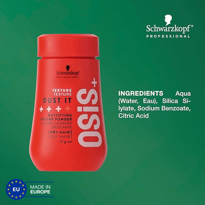 OSiS+ Dust It – Mattifying Volume Powder – long-lasting Hold, Strong Control and Separation – Matte Effect Texturizer Product for Wild Hair Styling and Volumizing, 0.35 oz