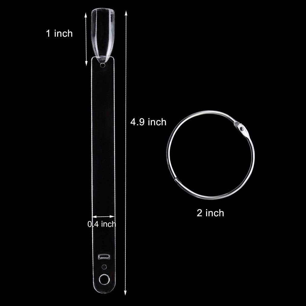 150 Pcs Clear Nail Swatch Sticks with Ring, Fan Shape Nail Art Tips, False Nail Sample Sticks, Nail Practice Color Display, Transparent Board