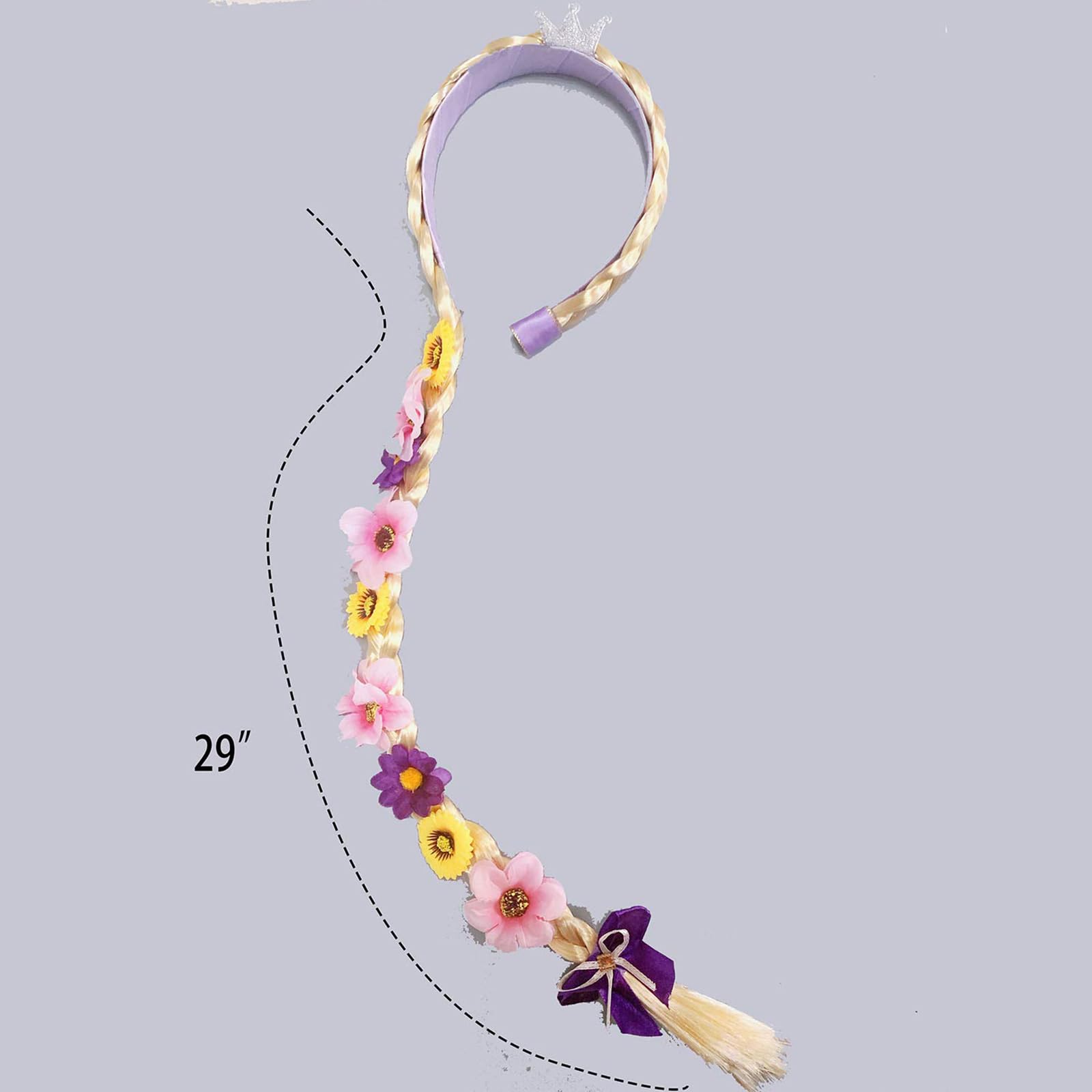 Tatibana Princess Dress up Wigs, Princess Rapunzel Long Braided Wig Headbands with Tiara Flowers Adorn for Girls Costume Accessories, 29 Inch