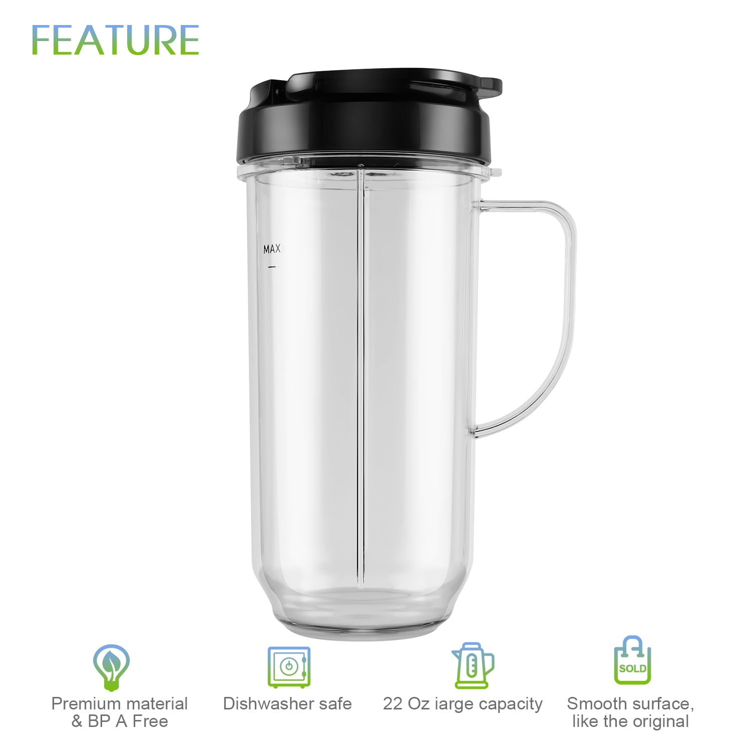 5-piece Magic Bullet Blender Cups, Tall 22oz Cup with Flip-Top To-Go Lid, Cross Blade, Blender Replacement Parts, Mug with Handle Compatible with Magic Bullet 250w MB1001