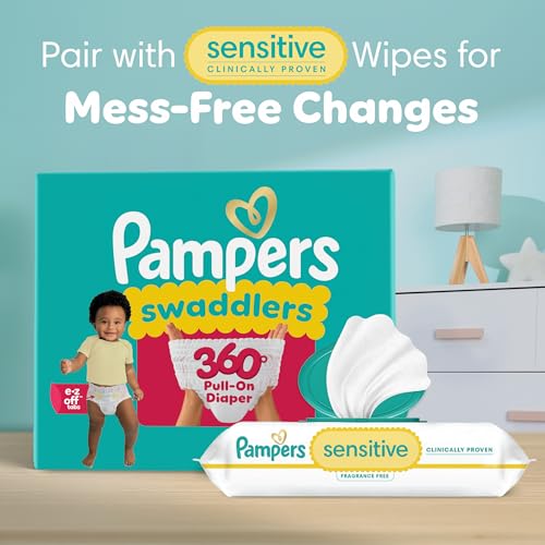 Pampers Diapers - Swaddlers 360° - Size 5, 17 Count, up to 100% Leakproof Comfy Dry Fit, Designed for Easy Changes, Pull On Baby Diaper