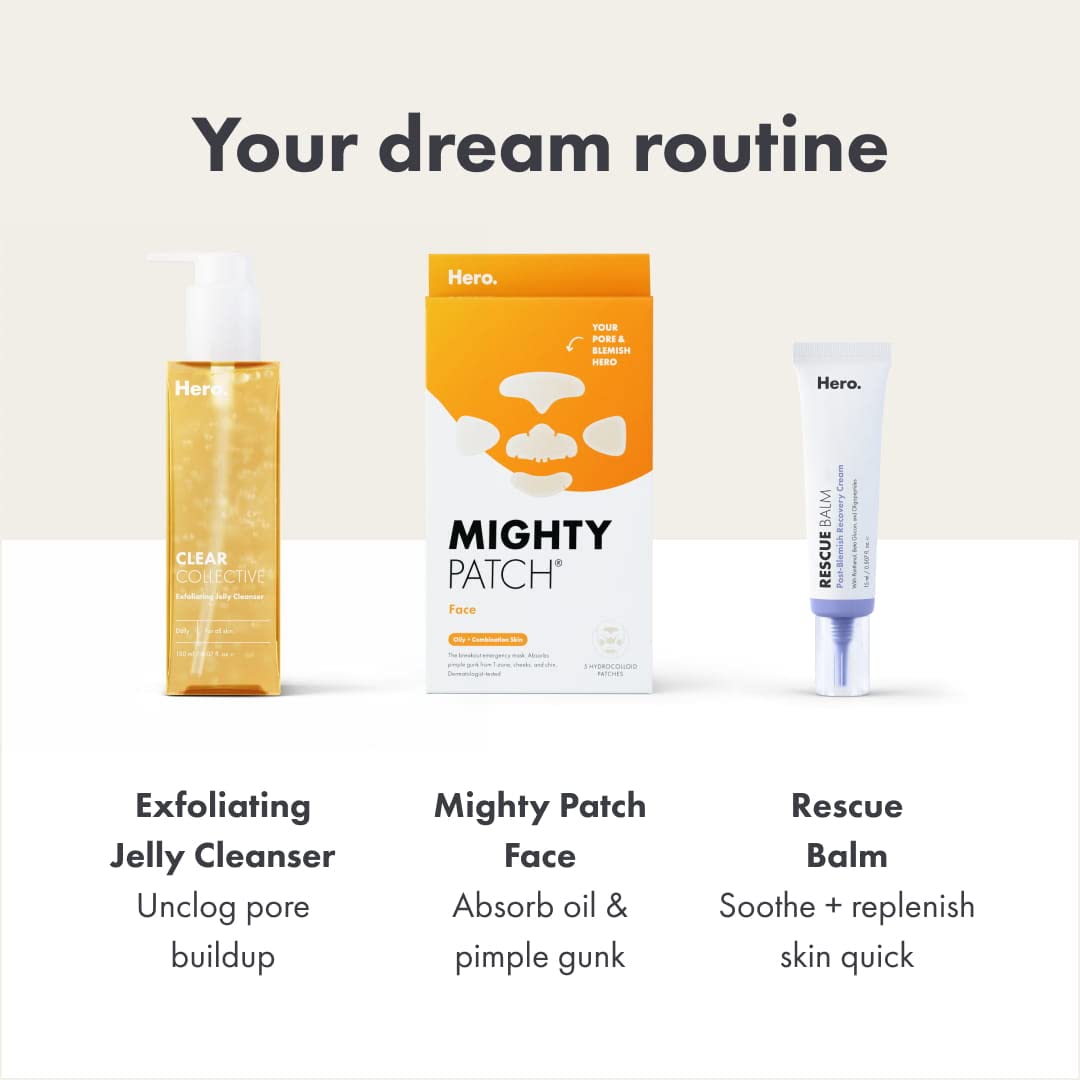 Hero Cosmetics Mighty Patch™ Face Patch - XL Hydrocolloid Face Mask for Acne, 5 Large Pimple Patches for Zit Breakouts on Nose, Chin, Forehead & Cheeks (1 Count)