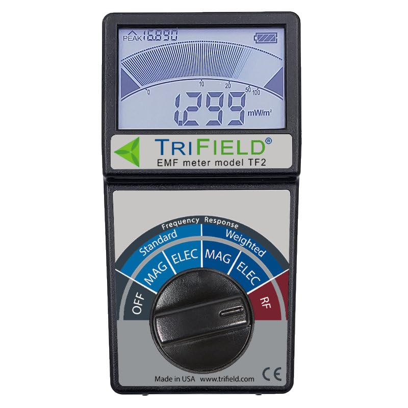 TriField EMF Meter Model TF2 – Made in USA - #1 Handheld EMF Detector for 3 Types of Electromagnetic Fields: Radio/Magnetic/Electric - Measure 5G, Cell Towers, WiFi, Bluetooth, & Smart Meters