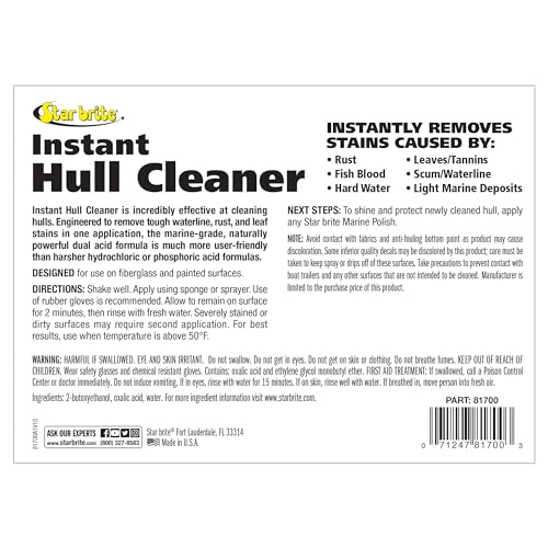 STAR BRITE Instant Hull Cleaner - Easily Remove Stains, Scum Lines & Grime for Boat Hulls, Fiberglass, Plastic & Painted Surfaces - Wipe On, Rinse Off Formula - 128 Ounce Gallon (081700)