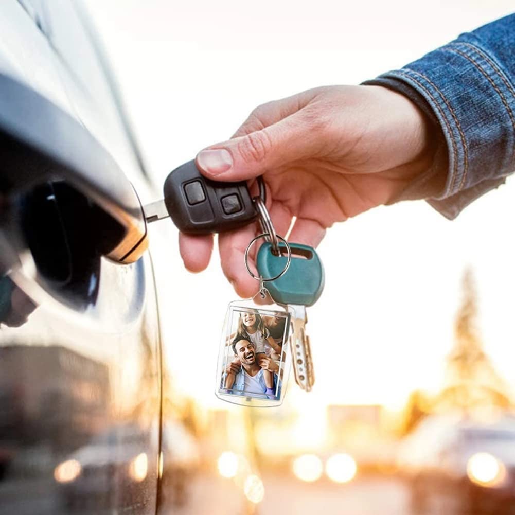 Medsuo 6pcs Double Sided Blank Picture Keychain Personalised Photo Key Fob Holder with Split Ring for Insert 1.7 x 1.1 Photo