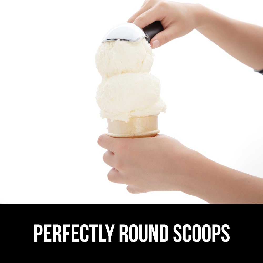 GORILLA GRIP BPA-Free Heavy Duty Ice Cream Scoop, Comfortable Ergonomic Handle, Professional Grade Scooper for Perfect Round Scoops, Spoon Frozen Hard Gelato, Sorbet, Cookie Dough, Kitchen Tool, Black