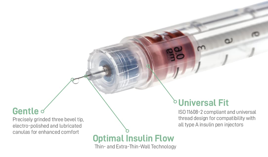 ONE-CARE Pen Tips 31G x 5/32’’ (4mm), Universal Fit, Optimal Skin-Contact for Comfort, Sterile, 100/bx