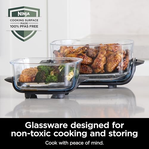 Ninja Crispi 4-in-1 Portable Glass Air Fryer Cooking System, 1500W, 4QT & 6-Cup TempWare Glass Containers with Storage Lids, Microwave, Freezer & Dishwasher Safe, Cyberspace Gray, FN101GY