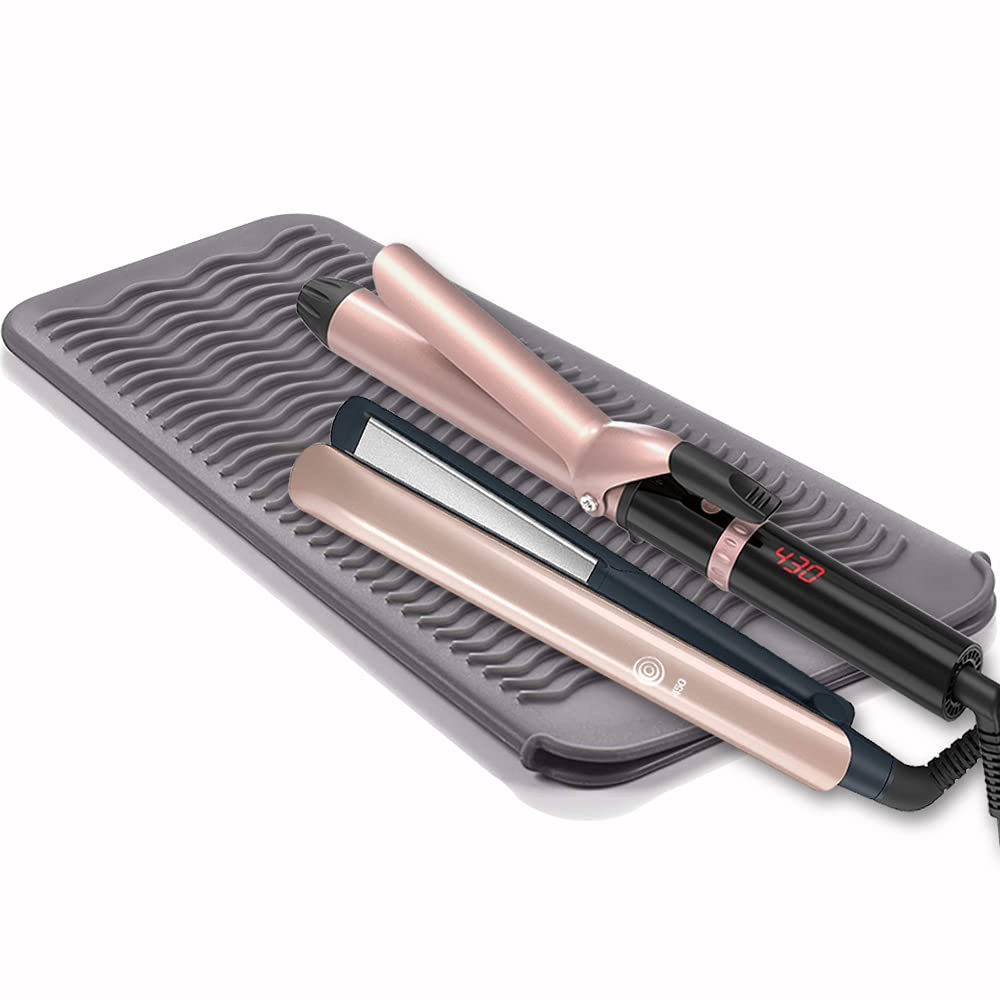 Heat Resistant Mat for Hair Tools, Silicone Heat Mat & Holder for Curling Iron, Professional Portable Travel Flat Iron Mat Pad Pouch Case Cover for Countertop