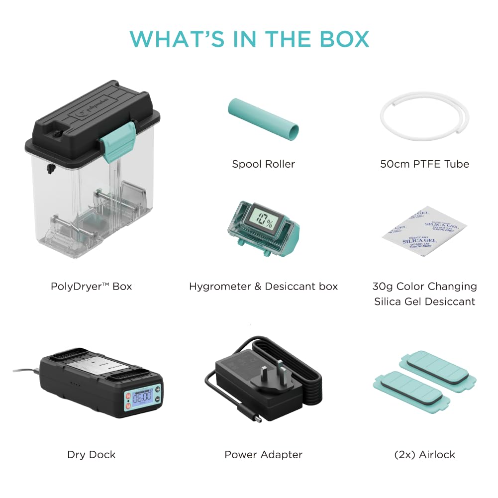 Polymaker 3D Printing Filament Dryer and Storage Box - PolyDryer and PolyDryer Box for Filament Drying and Sealing with Heat Control, Compatible with PA Nylon, PLA, PVB, PETG, ABS, TPU 1.75mm 2.85mm