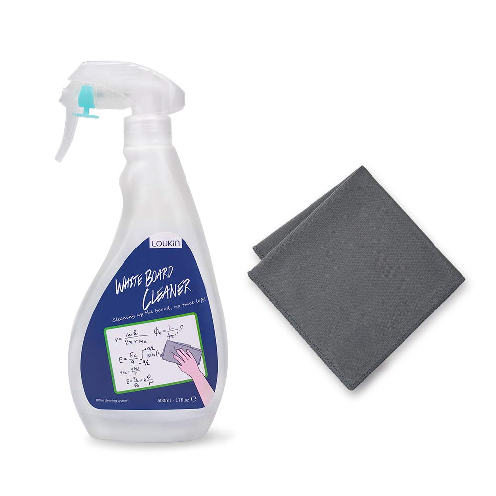 loukin ungiftiger Whiteboard-Reiniger, 500 ml Trocken abwischbarer Tafelschreiber-Reiniger, geruchsarmer Whiteboard-Reinigungsspray mit Tuch, entfernt hartnäckige Flecken von Whiteboards, Kreidetafeln