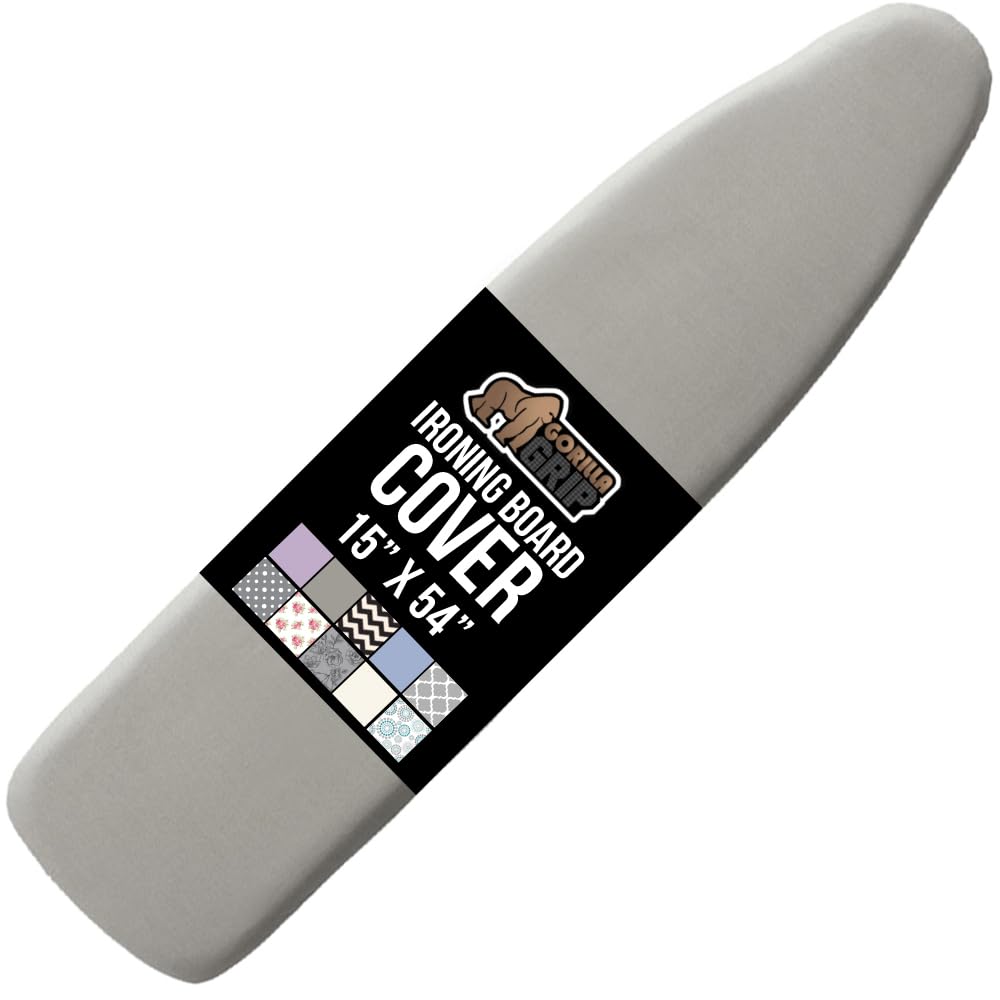 The Original GORILLA GRIP Ironing Board Cover and Pad, Silicone Coating, Thick Scorch Resistant Padding, Heavy Duty Iron Covers Standard Boards, Hook and Loop Fastener Strap, Silver, 15x54