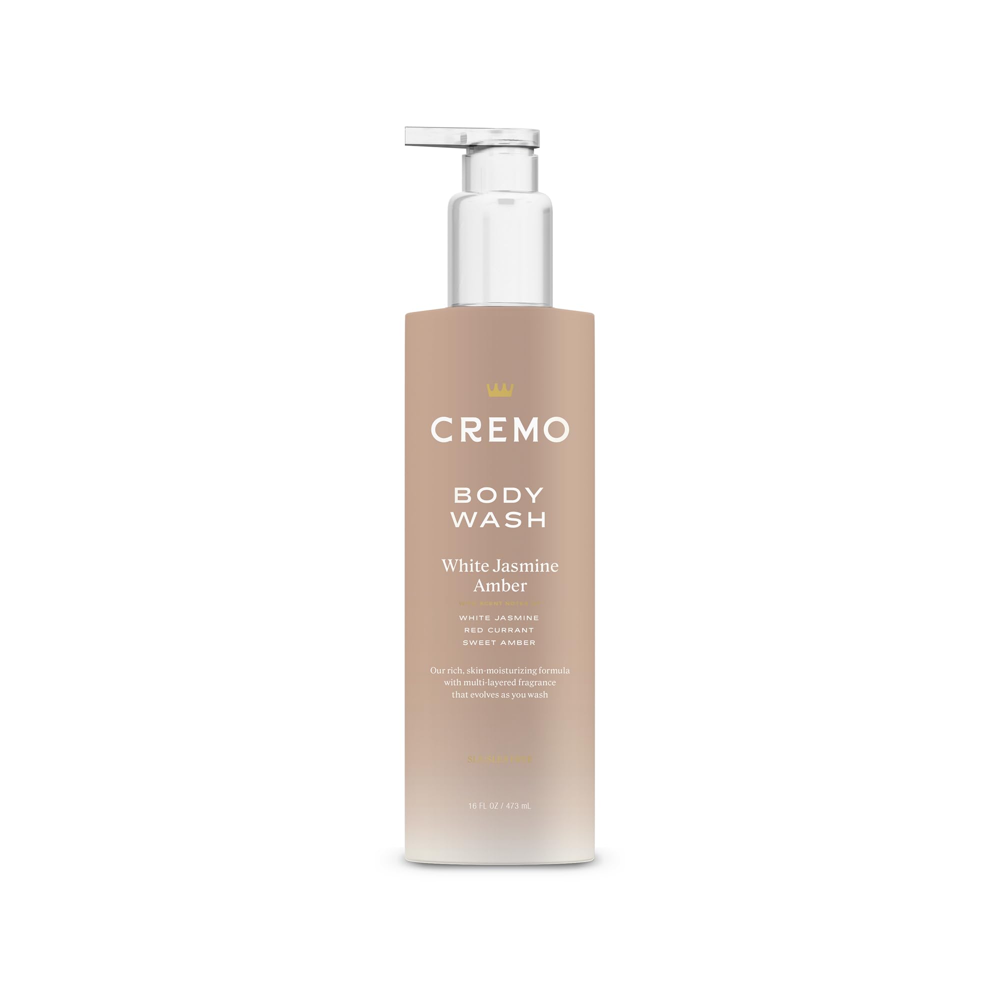 Cremo White Jasmine Amber Skin Moisturizing Body Wash for Women, Notes of White Jasmine, Red Currant, and Sweet Amber, 16 Fl Oz