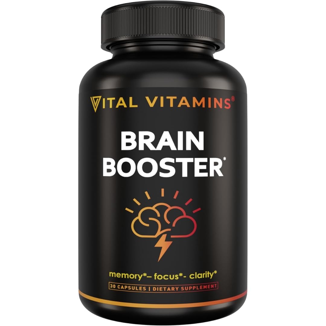 Vital Vitamins Gehirn-Ergänzungsmittel mit Bacopa Monnieri – für Gedächtnis und Konzentration – Nootropischer Gehirn-Booster – Koffeinfreie Unterstützung für Erwachsene & Senioren – Gentechnikfrei, Vorrat für 30 Tage, 30 Kapseln