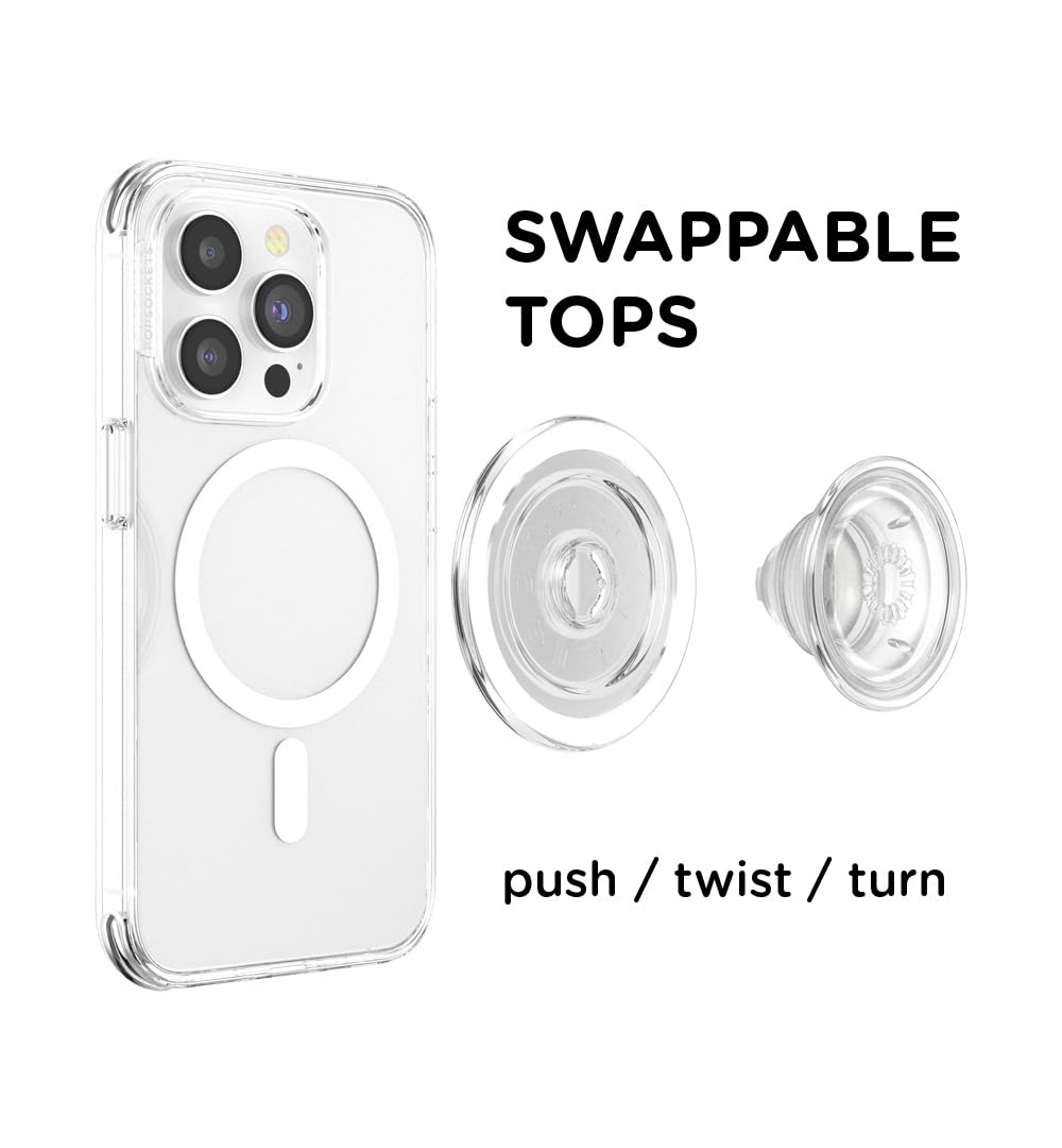 PopSockets Phone Grip for MagSafe with Kickstand, Magnetic Stand, Swappable Top, Secure Hold for iPhone MagSafe Cases, Phone & Tablet Grip - Clear