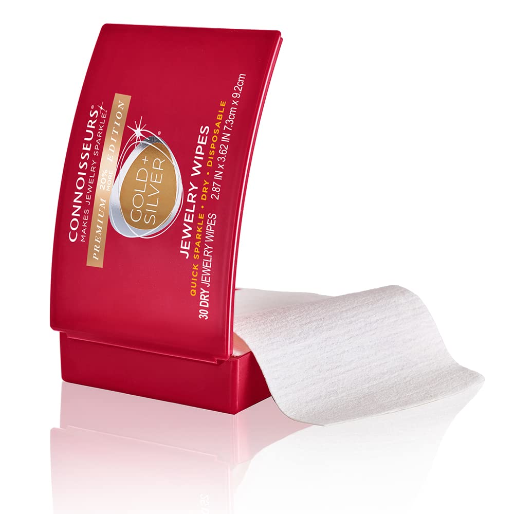 CONNOISSEURS Premium Edition Jewelry Wipes for Gold & Silver Jewelry - 30 Pack - Dry and Disposable - Clean, Polish, and Remove Tarnish