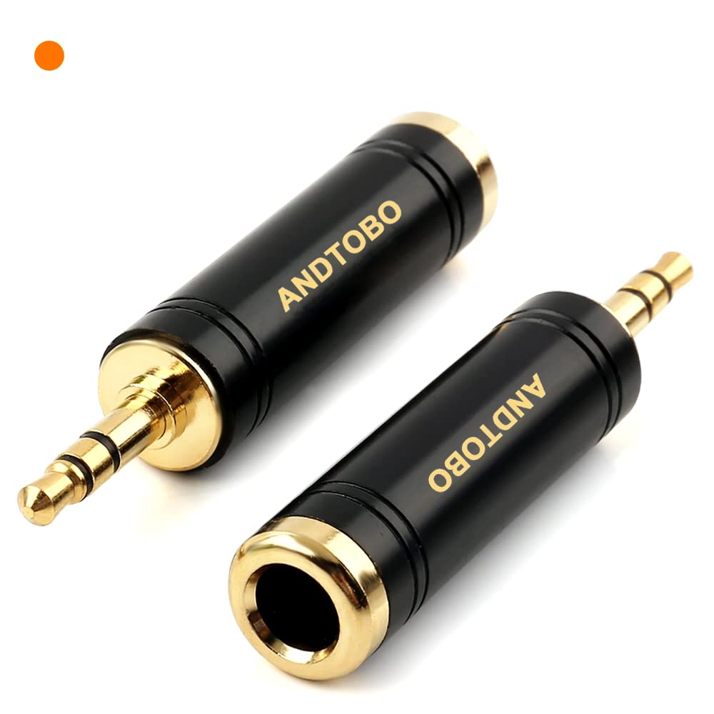 ANDTOBO 1/4'' to 3.5 mm Stereo Pure Copper Headphone Adapter, 3.5 mm(1/8'') Plug Male to 6.35 mm (1/4'') Jack Female Stereo Adapter for Headphone, Amp Adapter, Black 2-Pack