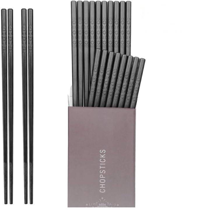 HIWARE 10 Paar Essstäbchen aus Glasfaser – Wiederverwendbare Essstäbchen, spülmaschinenfest, 24 cm – Schwarz