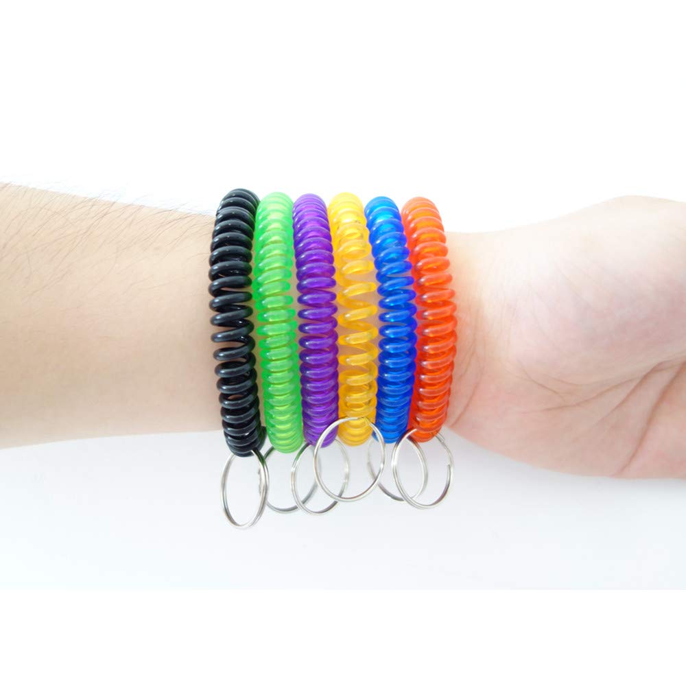 HAMIYELL Pack of 6 Colorful Spring Spiral Wrist Coil Key Chain, Wristband Key Ring