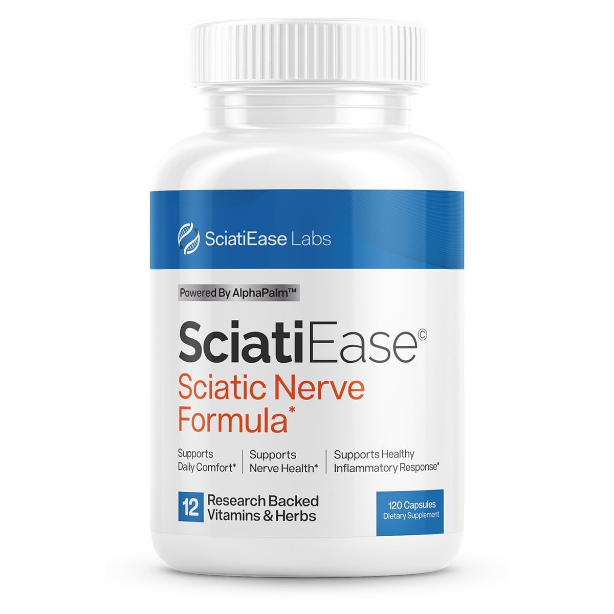 SciatiEase Ischiasnerv-Gesundheitsunterstützungsergänzungsmittel - Nervenunterstützungsformel mit AlphaPalm, Erbsen, Vitamin B Komplex, Alpha-Liponsäure 300mg - 120 Kapseln