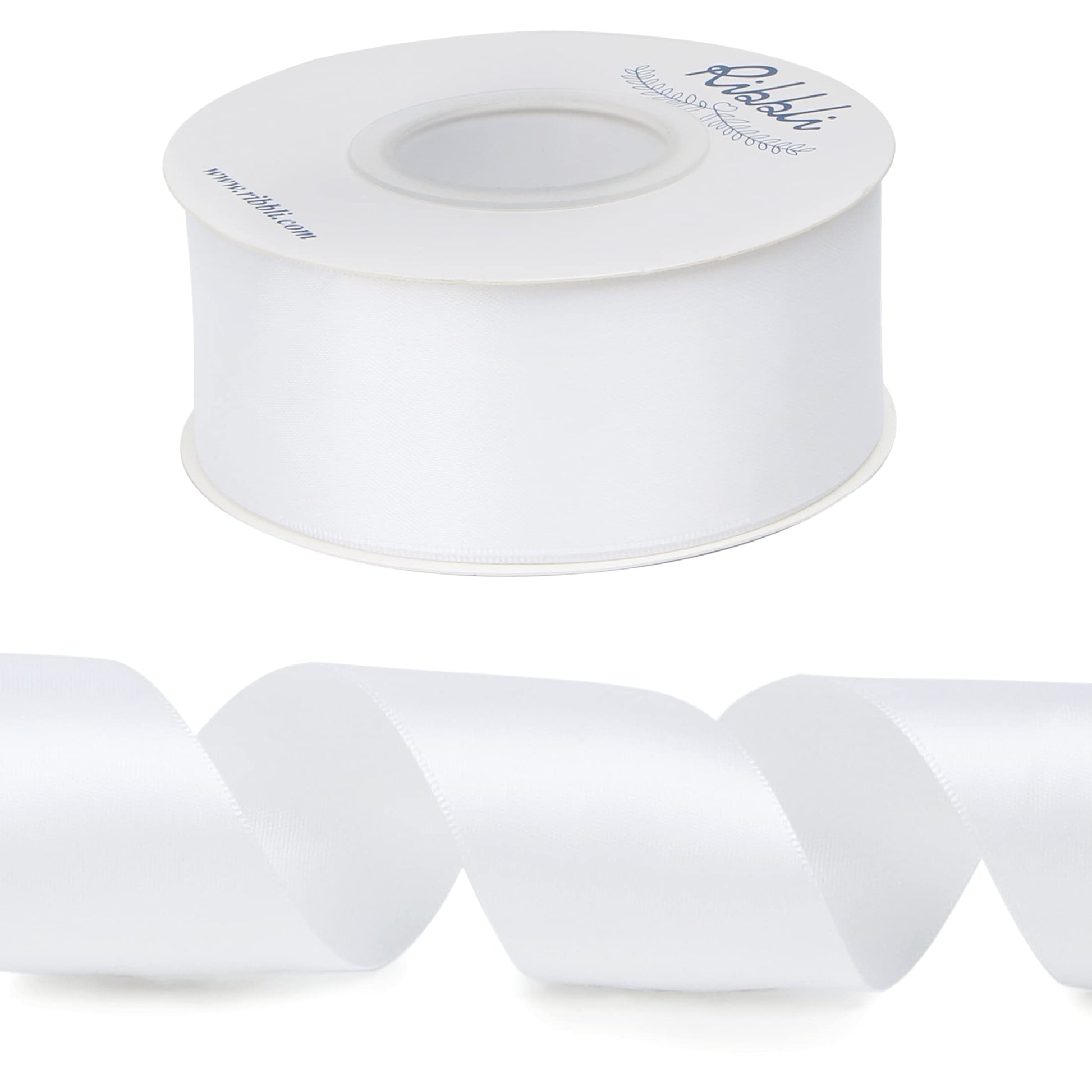 Ribbli White Double Faced Satin Ribbon,1-1/2” x Continuous 25 Yards,Use for Bows Bouquet,Gift Wrapping,Wedding,Floral Arrangement